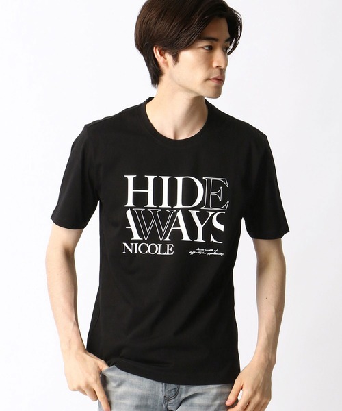HIDEAWAYS NICOLE（ハイダウェイニコル）の「ダブルシルケットロゴプリントTシャツ（Tシャツ/カットソー・メンズ・ブラウン/ホワイト/ブラック/ネイビー・LARGE/MEDIUM/X-LARGE）」の7枚目の写真
