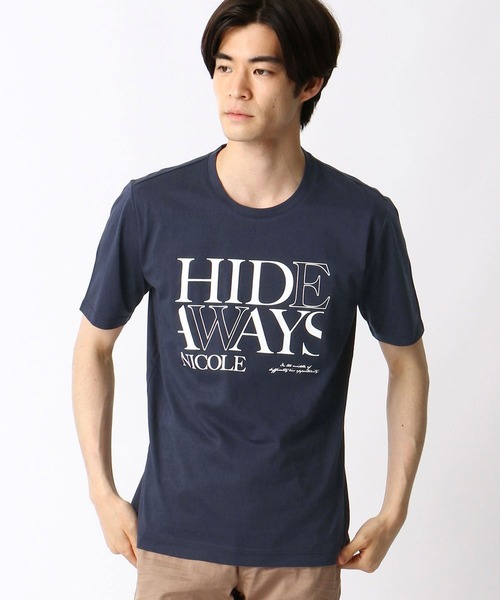 HIDEAWAYS NICOLE（ハイダウェイニコル）の「ダブルシルケットロゴプリントTシャツ（Tシャツ/カットソー・メンズ・ブラウン/ホワイト/ブラック/ネイビー・LARGE/MEDIUM/X-LARGE）」の8枚目の写真