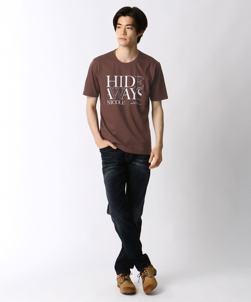 HIDEAWAYS NICOLE（ハイダウェイニコル）の「ダブルシルケットロゴプリントTシャツ（Tシャツ/カットソー・メンズ・ブラウン/ホワイト/ブラック/ネイビー・LARGE/MEDIUM/X-LARGE）」の18枚目の写真