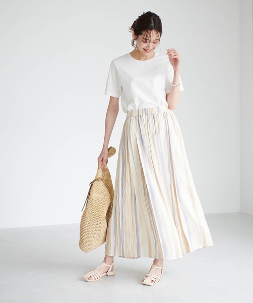 ROPE' PICNIC（ロペピクニック）の「手書き風ストライプロングスカート（スカート・レディース・パープル/イエロー/キャメル・38）」の4枚目の写真