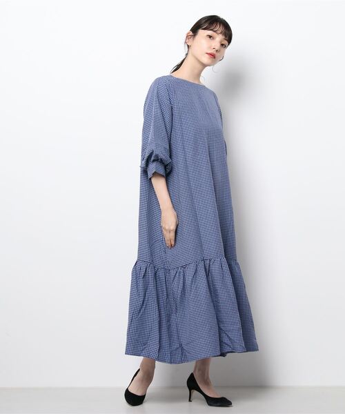 SPINNS（スピンズ）の「グレンチェックデザイン ティアードロングスカート（ワンピース・レディース・ブルー・ONESIZE）」の2枚目の写真