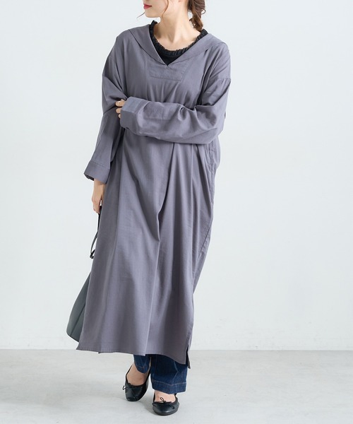 PUAL CE CIN(ピュアルセシン)の「【Du noir】セーラーカラーロングワンピース(ワンピース・レディース・グレー/グレイッシュベージュ・FREE)」の18枚目の写真