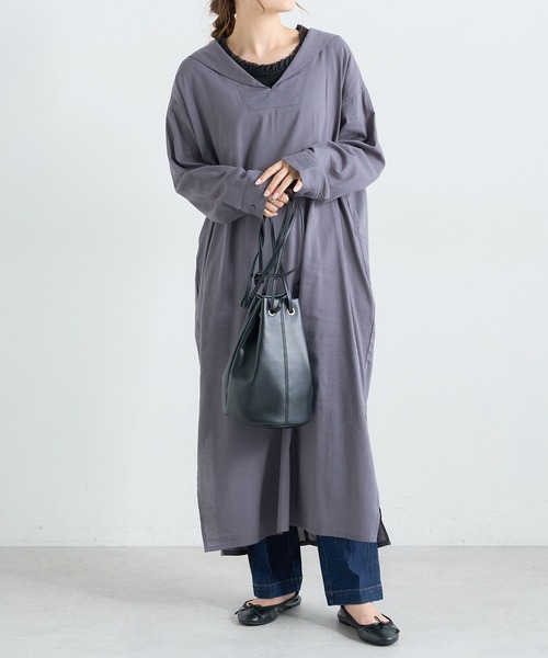 PUAL CE CIN(ピュアルセシン)の「【Du noir】セーラーカラーロングワンピース(ワンピース・レディース・グレー/グレイッシュベージュ・FREE)」の11枚目の写真