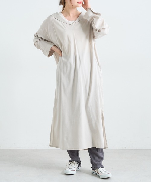 PUAL CE CIN(ピュアルセシン)の「【Du noir】セーラーカラーロングワンピース(ワンピース・レディース・グレー/グレイッシュベージュ・FREE)」の15枚目の写真