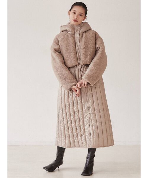 MURUA（ムルーア）の「キルトドッキングボアコート（ダウンジャケット/コート・レディース・ブラック/ベージュ/モカ・FREE）」の3枚目の写真