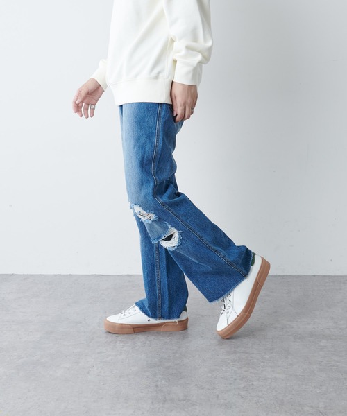 DISCOAT（ディスコート）の「クラッシュデニムフレア風パンツ（デニムパンツ・メンズ・ブラック/ネイビー・LARGE/MEDIUM）」の11枚目の写真