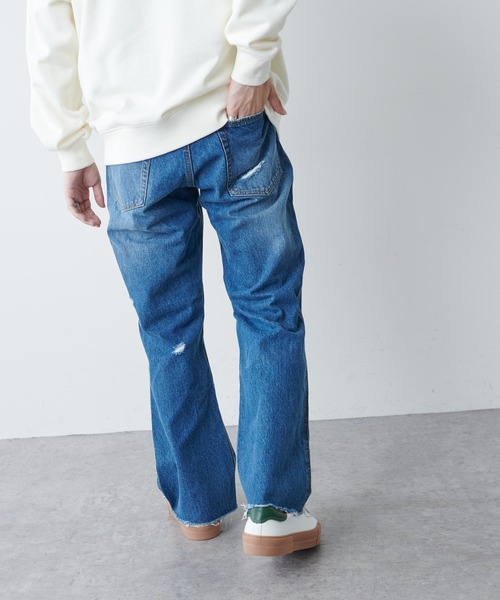 DISCOAT（ディスコート）の「クラッシュデニムフレア風パンツ（デニムパンツ・メンズ・ブラック/ネイビー・LARGE/MEDIUM）」の4枚目の写真