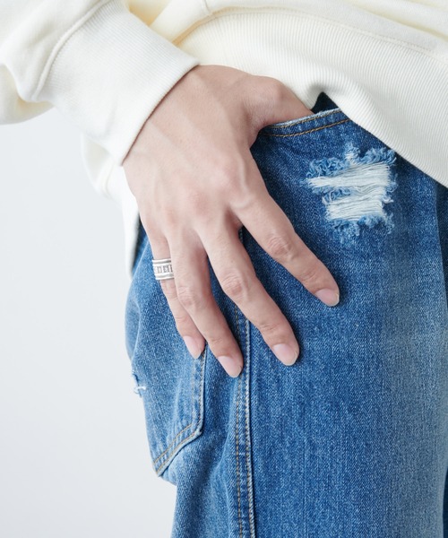 DISCOAT（ディスコート）の「クラッシュデニムフレア風パンツ（デニムパンツ・メンズ・ブラック/ネイビー・LARGE/MEDIUM）」の6枚目の写真