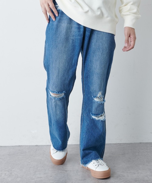 DISCOAT（ディスコート）の「クラッシュデニムフレア風パンツ（デニムパンツ・メンズ・ブラック/ネイビー・LARGE/MEDIUM）」の13枚目の写真