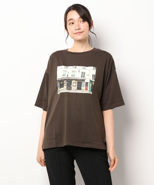 ehka sopo（エヘカソポ）の「6分袖フォトプリントTシャツ（Tシャツ/カットソー・レディース・オフホワイト/オレンジ/グリーン/チャコール・ﾌﾘ-）」の3枚目の写真