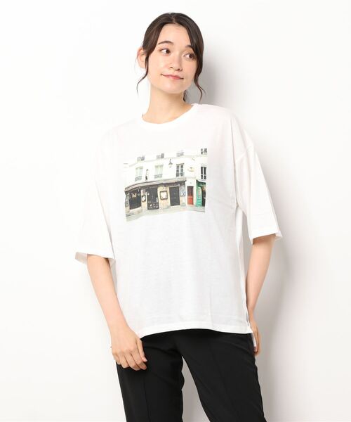 ehka sopo（エヘカソポ）の「6分袖フォトプリントTシャツ（Tシャツ/カットソー・レディース・オフホワイト/オレンジ/グリーン/チャコール・ﾌﾘ-）」の7枚目の写真