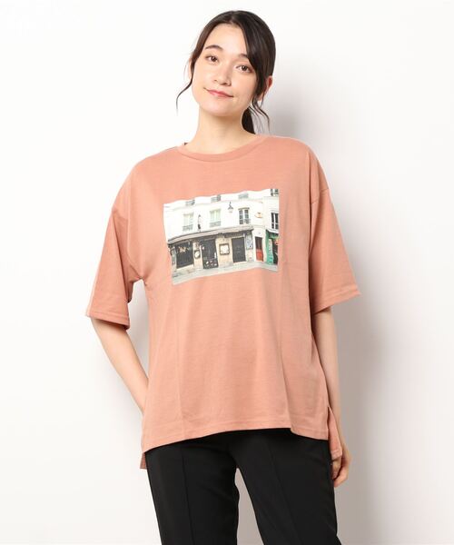 ehka sopo（エヘカソポ）の「6分袖フォトプリントTシャツ（Tシャツ/カットソー・レディース・オフホワイト/オレンジ/グリーン/チャコール・ﾌﾘ-）」の8枚目の写真