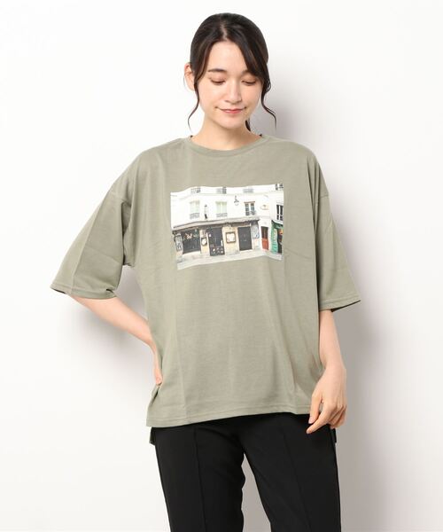 ehka sopo（エヘカソポ）の「6分袖フォトプリントTシャツ（Tシャツ/カットソー・レディース・オフホワイト/オレンジ/グリーン/チャコール・ﾌﾘ-）」の9枚目の写真