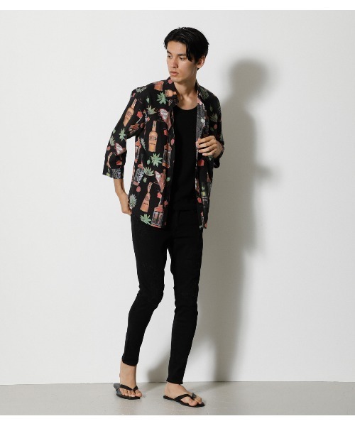 AZUL by moussy（アズールバイマウジー）の「LINEN BLEND ALOHA SHIRT/リネンブレンドアロハシャツ（シャツ/ブラウス・メンズ・ブラック系その他/ホワイト系その他/グリーン系その他2・SMALL/LARGE/MEDIUM）」の6枚目の写真