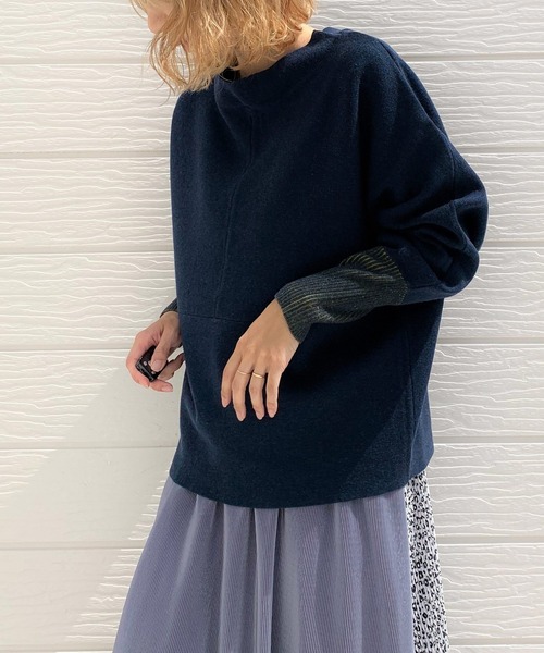 Q（キュー）の「切替ドルマンニット（ニット/セーター・レディース・ライトグレー/ネイビー/チェリーピンク/ブルー/ペールイエロー/アイボリー/セージグリーン/ホワイト・MEDIUM）」の5枚目の写真