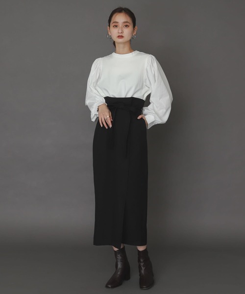 SENSE OF PLACE by URBAN RESEARCH（センスオブプレイスバイアーバンリサーチ）の「ボリュームスリーブドッキングカットトップ（Tシャツ/カットソー・レディース・ライトベージュ/オフホワイト/ブラック/ブルー/ブラウン・ONE）」の12枚目の写真