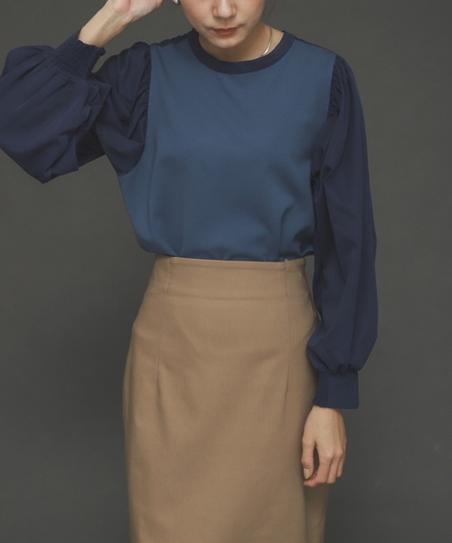 SENSE OF PLACE by URBAN RESEARCH（センスオブプレイスバイアーバンリサーチ）の「ボリュームスリーブドッキングカットトップ（Tシャツ/カットソー・レディース・ライトベージュ/オフホワイト/ブラック/ブルー/ブラウン・ONE）」の5枚目の写真