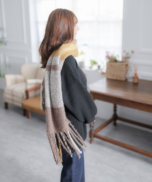 clear（クリア）の「BIGトーンチェックストール（マフラー・レディース・ブルー/モカ・F）」の5枚目の写真