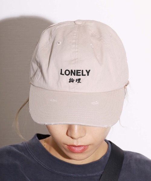 LONELY/論理（ロンリー）の「LONELY(論理)/ロンリー COTTON DAMAGED CLASSIC LOGO CAP ロゴ刺繍 キャップ（キャップ・メンズ・ベージュ/ブラック・FREE）」の21枚目の写真