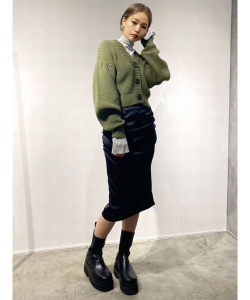 EMODA（エモダ）の「サイドギャザーフレアスカート（スカート・レディース・グレー/ブラック・SMALL/MEDIUM）」の3枚目の写真