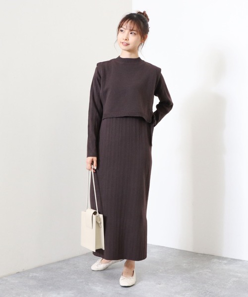 archives（アルシーヴ）の「サイドリボンベスト＋ランダムリブニットワンピース（ワンピース・レディース・アイボリー/グレイッシュベージュ/ブラウン・MEDIUM）」の16枚目の写真