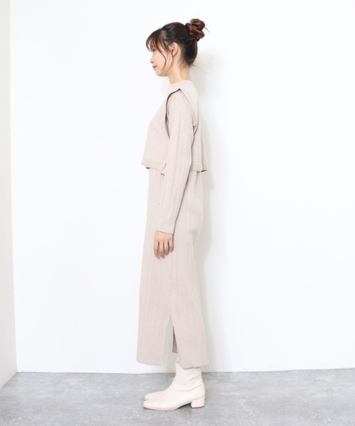 archives（アルシーヴ）の「サイドリボンベスト＋ランダムリブニットワンピース（ワンピース・レディース・アイボリー/グレイッシュベージュ/ブラウン・MEDIUM）」の12枚目の写真