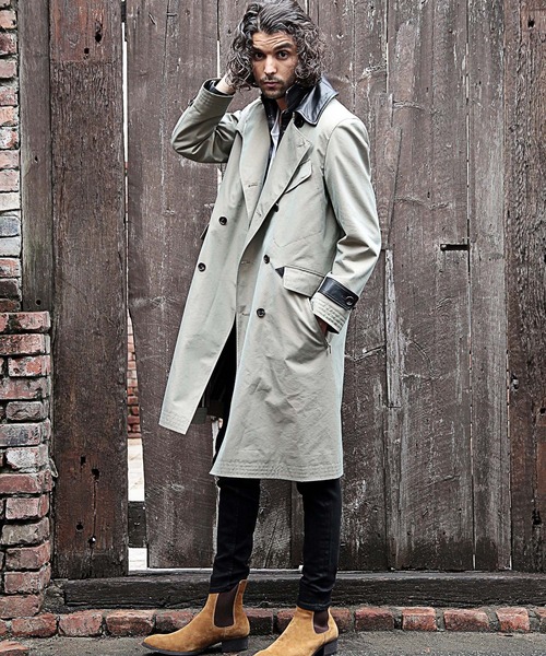 RATTLE TRAP（ラトルトラップ）の「【ライナー着脱可能】襟レザー切り替えトレンチコート（トレンチコート・メンズ・カーキ・S/M/L）」の7枚目の写真