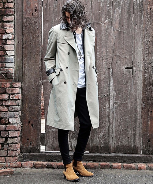 RATTLE TRAP（ラトルトラップ）の「【ライナー着脱可能】襟レザー切り替えトレンチコート（トレンチコート・メンズ・カーキ・S/M/L）」の2枚目の写真