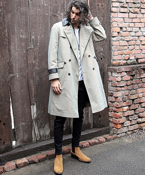 RATTLE TRAP（ラトルトラップ）の「【ライナー着脱可能】襟レザー切り替えトレンチコート（トレンチコート・メンズ・カーキ・S/M/L）」の13枚目の写真