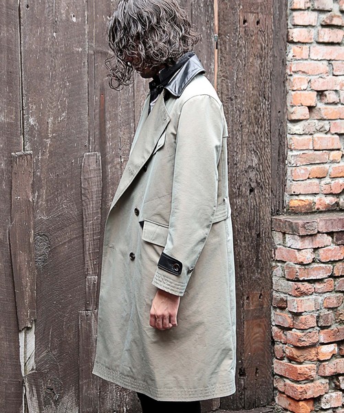 RATTLE TRAP（ラトルトラップ）の「【ライナー着脱可能】襟レザー切り替えトレンチコート（トレンチコート・メンズ・カーキ・S/M/L）」の8枚目の写真