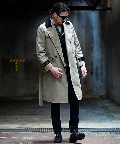 RATTLE TRAP（ラトルトラップ）の「【ライナー着脱可能】襟レザー切り替えトレンチコート（トレンチコート・メンズ・カーキ・S/M/L）」の10枚目の写真