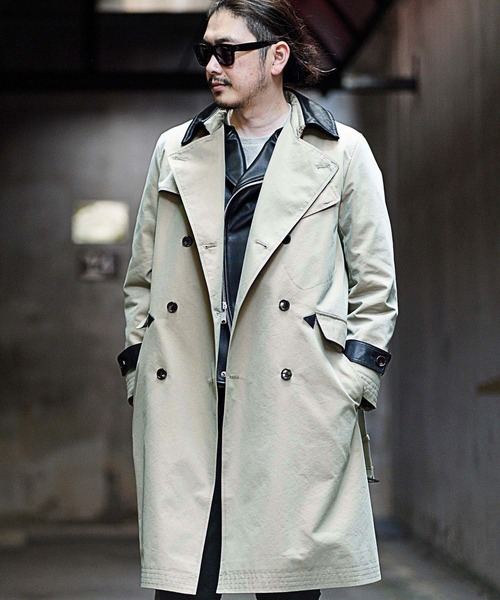 RATTLE TRAP（ラトルトラップ）の「【ライナー着脱可能】襟レザー切り替えトレンチコート（トレンチコート・メンズ・カーキ・S/M/L）」の21枚目の写真