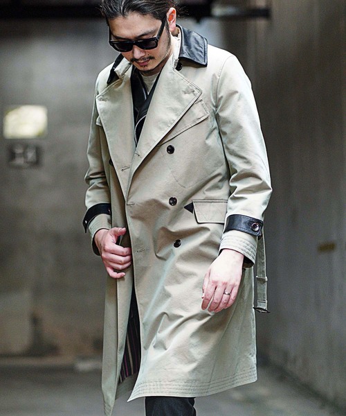 RATTLE TRAP（ラトルトラップ）の「【ライナー着脱可能】襟レザー切り替えトレンチコート（トレンチコート・メンズ・カーキ・S/M/L）」の16枚目の写真