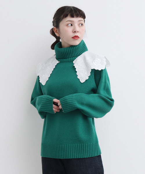 Dot&Stripes CHILD WOMAN(ドットアンドストライプス チャイルドウーマン)の「フレンチリネンカットワークつけ衿大きめ(付け襟・レディース・ブラック/ホワイト・FREE)」の9枚目の写真