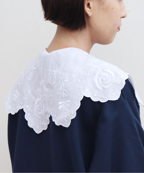 Dot&Stripes CHILD WOMAN(ドットアンドストライプス チャイルドウーマン)の「フレンチリネンカットワークつけ衿大きめ(付け襟・レディース・ブラック/ホワイト・FREE)」の6枚目の写真