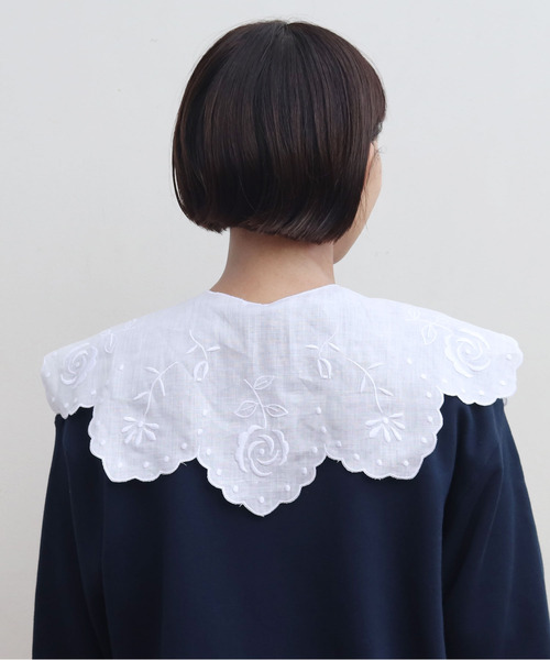 Dot&Stripes CHILD WOMAN(ドットアンドストライプス チャイルドウーマン)の「フレンチリネンカットワークつけ衿大きめ(付け襟・レディース・ブラック/ホワイト・FREE)」の8枚目の写真