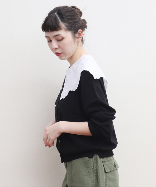 Dot&Stripes CHILD WOMAN(ドットアンドストライプス チャイルドウーマン)の「フレンチリネンカットワークつけ衿大きめ(付け襟・レディース・ブラック/ホワイト・FREE)」の20枚目の写真