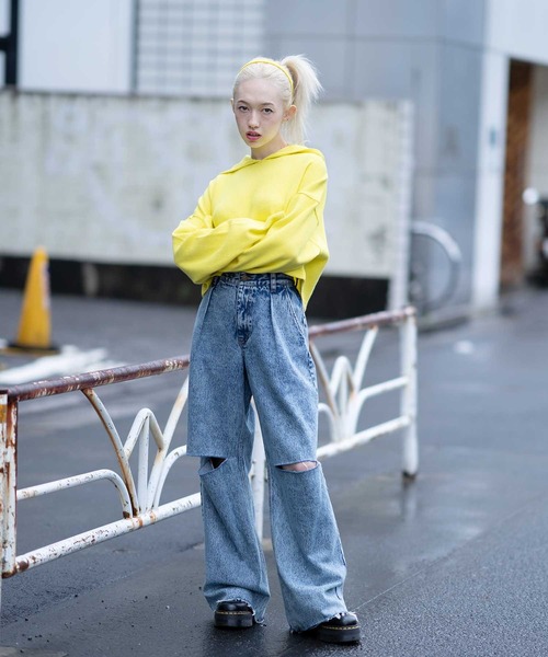 X-girl（エックスガール）の「THERMAL COMPACT HOODIE（パーカー・レディース・イエロー/グリーン/ブラック・S/M）」の12枚目の写真