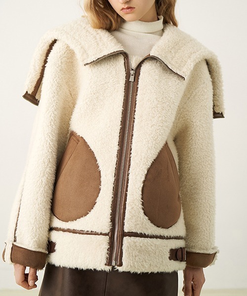 Fano Studios（ファノ ストゥディオズ）の「ビックカラー フーディーボアジャケット FD21W169【Fano Studios】（ライダースジャケット・レディース・アイボリー・L/S/M）」の13枚目の写真