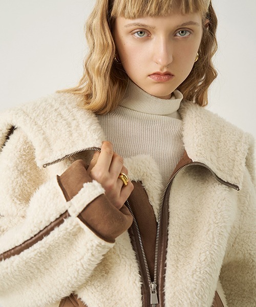 Fano Studios（ファノ ストゥディオズ）の「ビックカラー フーディーボアジャケット FD21W169【Fano Studios】（ライダースジャケット・レディース・アイボリー・L/S/M）」の9枚目の写真