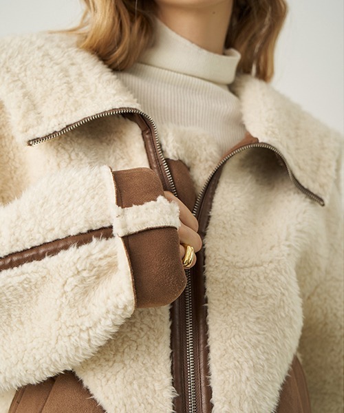 Fano Studios（ファノ ストゥディオズ）の「ビックカラー フーディーボアジャケット FD21W169【Fano Studios】（ライダースジャケット・レディース・アイボリー・L/S/M）」の11枚目の写真