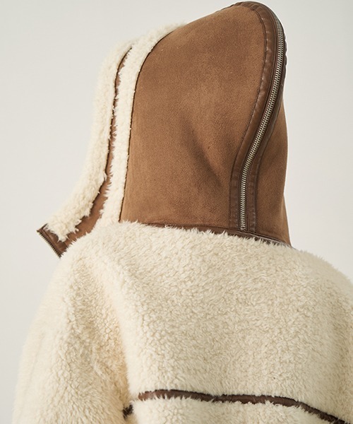 Fano Studios（ファノ ストゥディオズ）の「ビックカラー フーディーボアジャケット FD21W169【Fano Studios】（ライダースジャケット・レディース・アイボリー・L/S/M）」の4枚目の写真