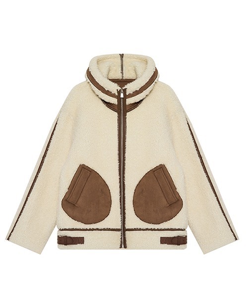 Fano Studios（ファノ ストゥディオズ）の「ビックカラー フーディーボアジャケット FD21W169【Fano Studios】（ライダースジャケット・レディース・アイボリー・L/S/M）」の14枚目の写真