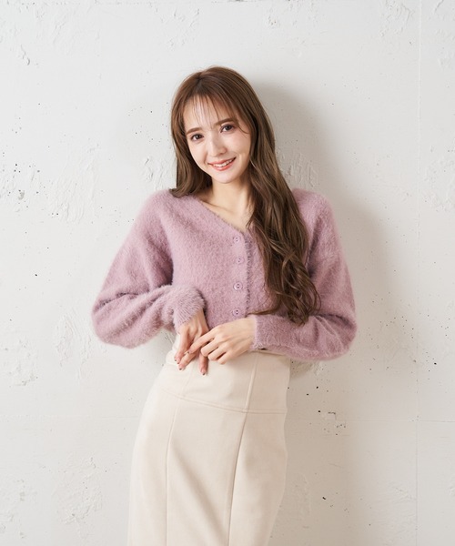 MIIA（ミーア）の「ふわふわニットカーディガン（カーディガン/ボレロ・レディース・ライトグレー/オフホワイト/ピンク・FREE）」の5枚目の写真