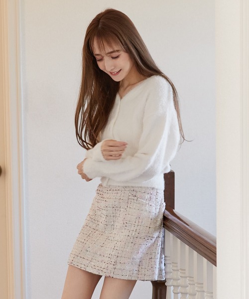 MIIA（ミーア）の「ふわふわニットカーディガン（カーディガン/ボレロ・レディース・ライトグレー/オフホワイト/ピンク・FREE）」の22枚目の写真