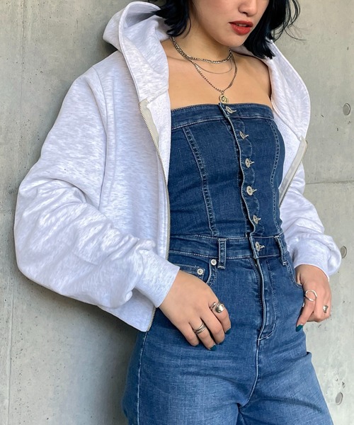 SPIRALGIRL（スパイラルガール）の「コンパクトスウェットZIPパーカー（パーカー・レディース・ベージュ/ネイビー/グレー・FREE）」の4枚目の写真