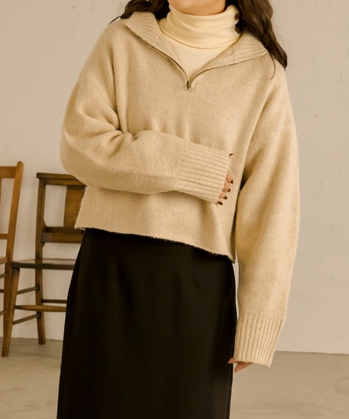Ambre Neige(アンブルネージュ)の「ハーフジップニット/【WEB/EC限定商品】(ニット/セーター・レディース・ベージュ/アイボリー・FREE)」の8枚目の写真