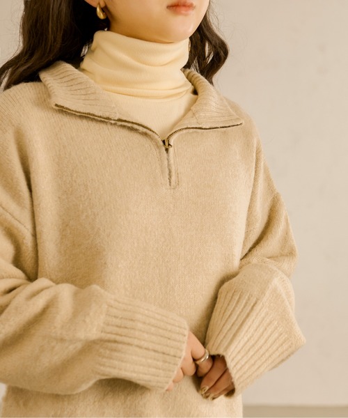 Ambre Neige(アンブルネージュ)の「ハーフジップニット/【WEB/EC限定商品】(ニット/セーター・レディース・ベージュ/アイボリー・FREE)」の3枚目の写真