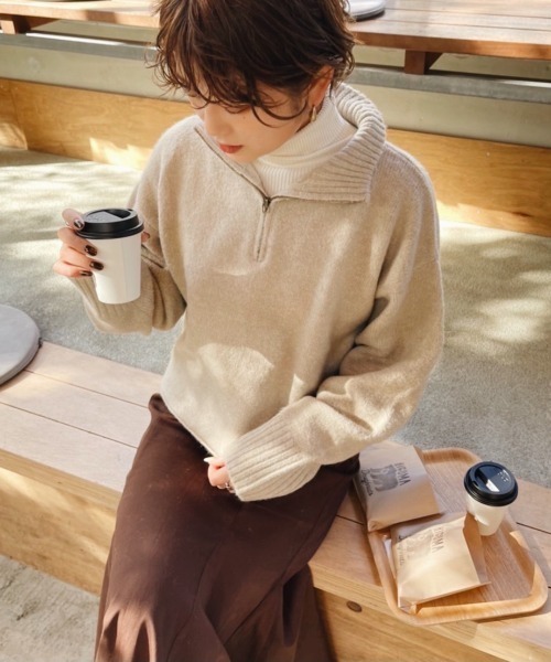 Ambre Neige(アンブルネージュ)の「ハーフジップニット/【WEB/EC限定商品】(ニット/セーター・レディース・ベージュ/アイボリー・FREE)」の14枚目の写真