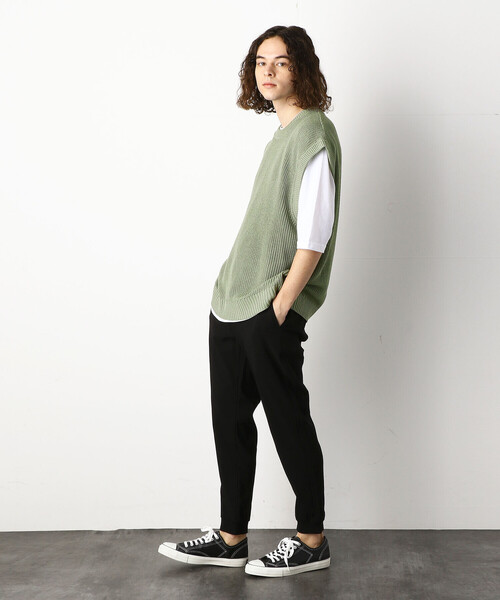 Purple&Yellow(パープルアンドイエロー)の「ビッグニットベスト&5分袖Tシャツセット(ニット/セーター・メンズ・オフホワイト/ライトグリーン・SMALL/MEDIUM/LARGE)」の20枚目の写真